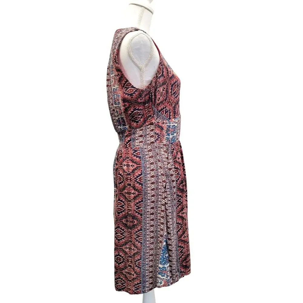 Lucky Brand Dress Women's Medium Sleeveless Smocked Waist Pockets Boho Aztec - Picture 3 of 13